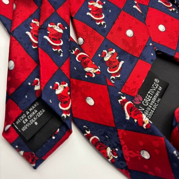 American Greetings Christmas Santa Claus Golfing Necktie Handmade 100% Silk Tie - Picture 4 of 4